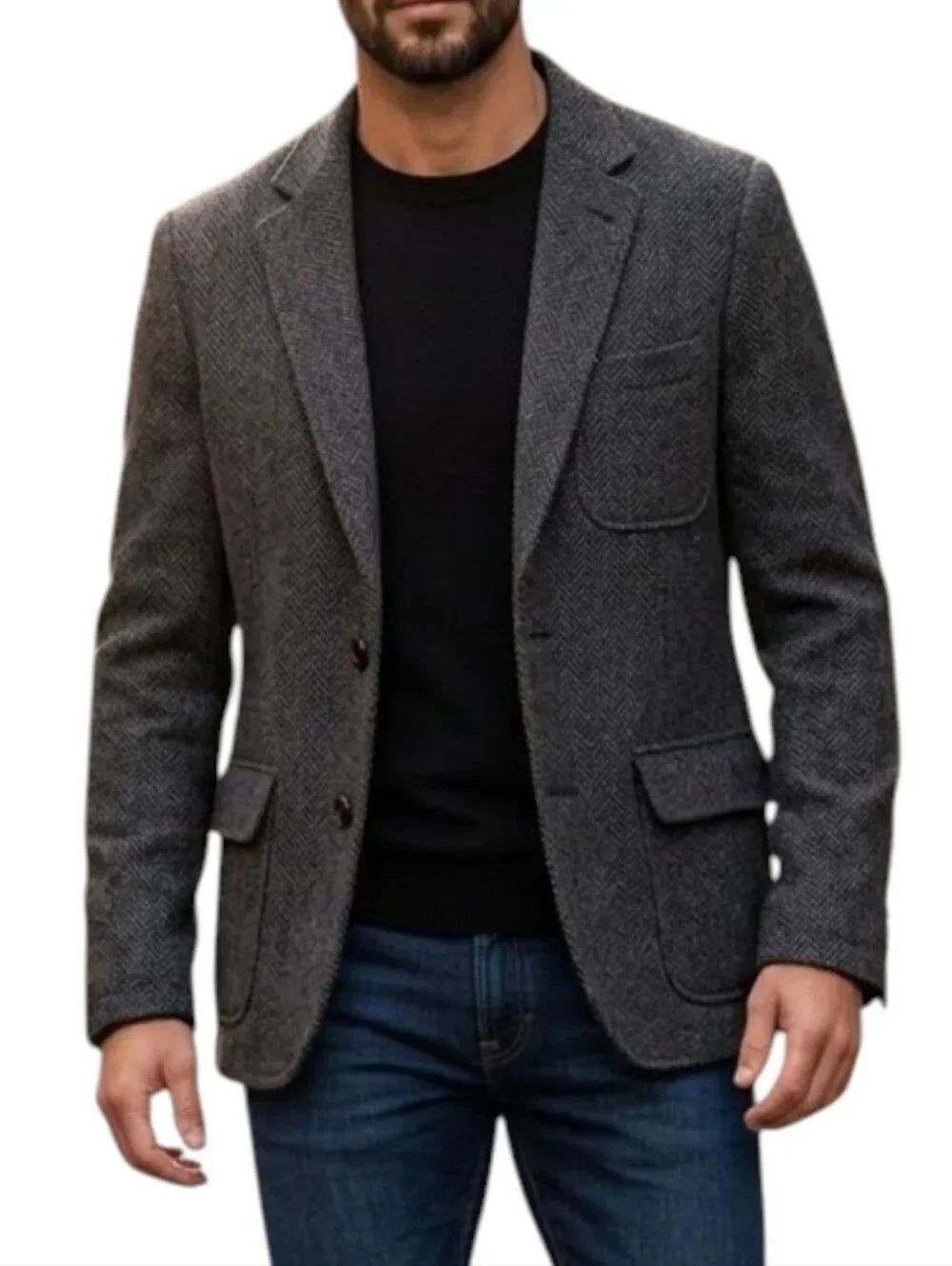 Abercrombie & Fitch Men's Wool Blend Herringbone Blazer Jacket Charcoal Gray L